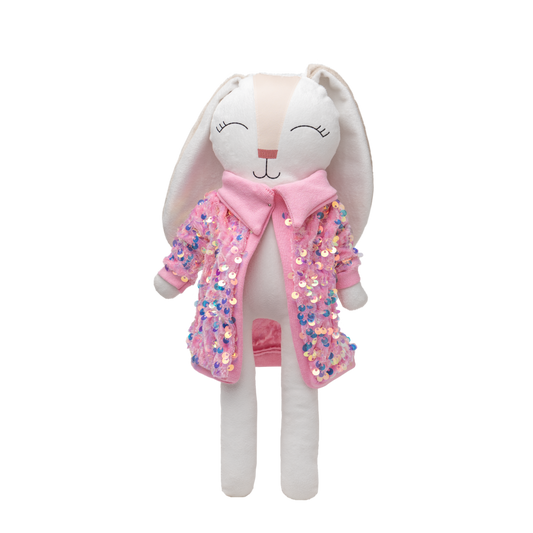 Chamarra lentejuelas rosa para conejo de tela Minono