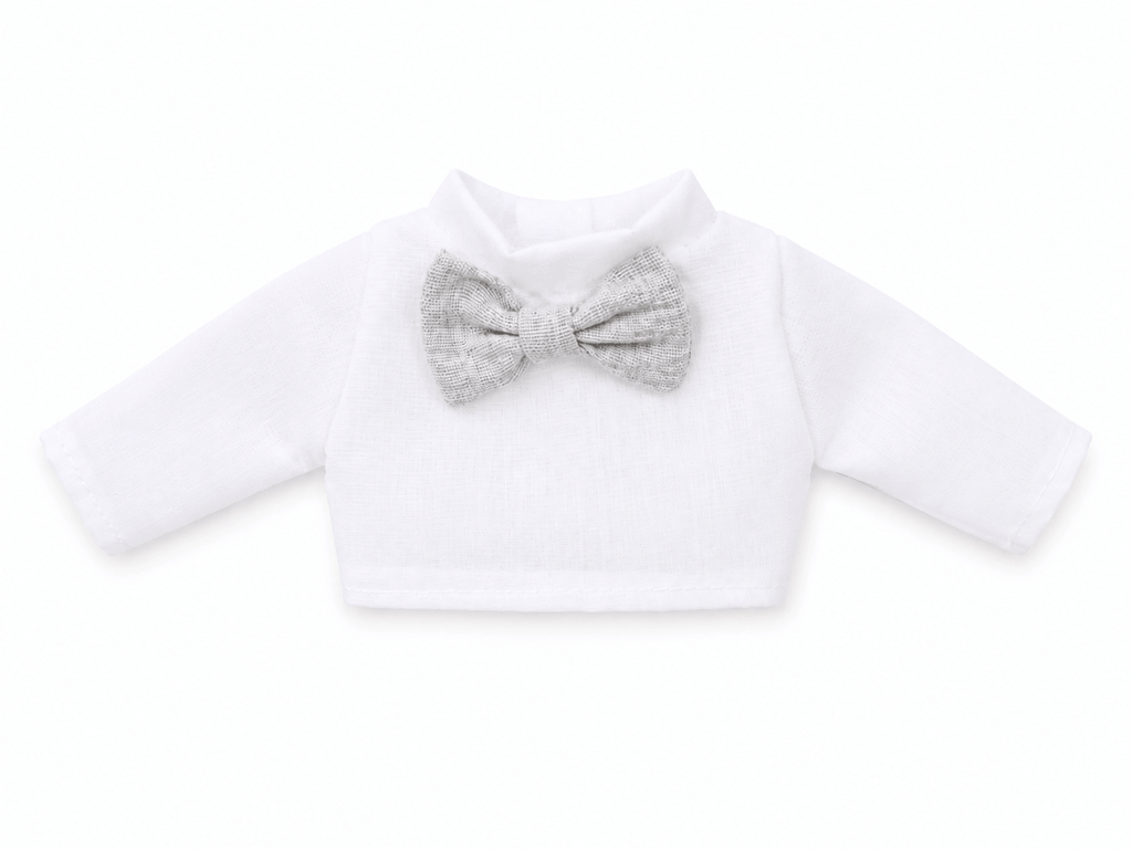 Camisa blanca con moño gris para conejo Minono 30 cm