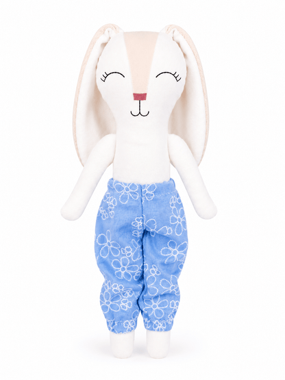 Pantalón azul floral para conejo Minono 30 cm