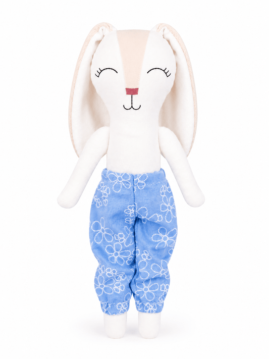 Pantalón azul floral para conejo Minono 30 cm