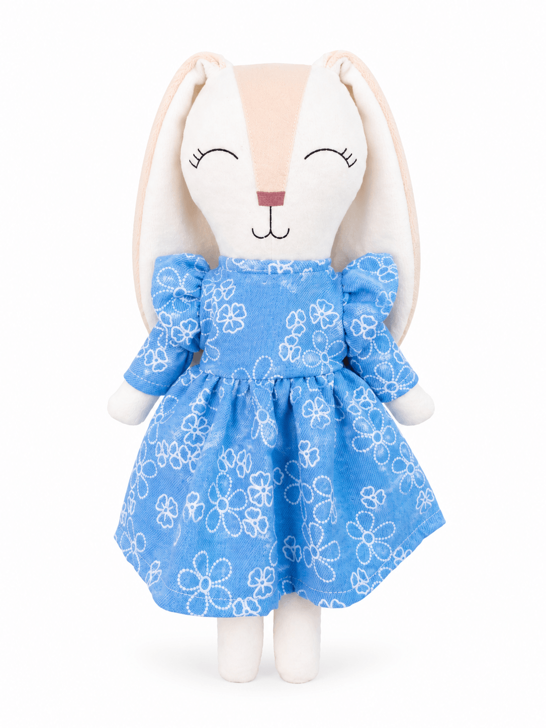 Vestido azul con diseño floral blanco para conejo Minono 30 cm