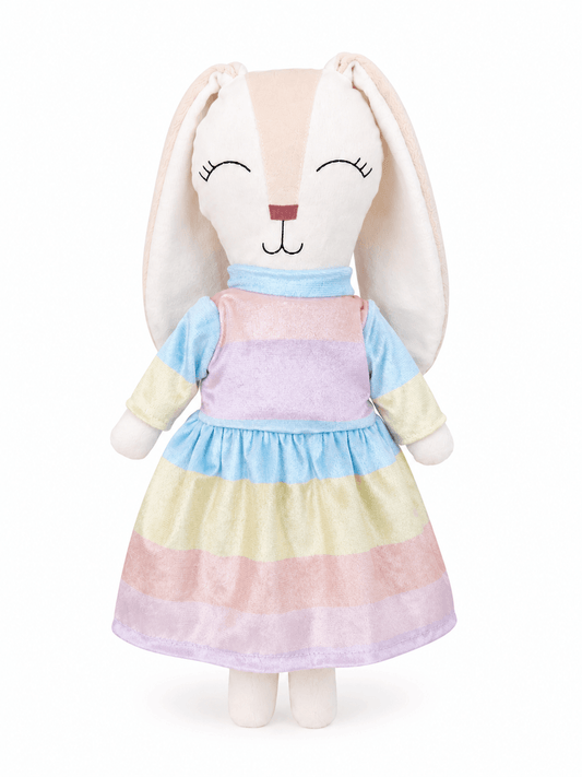 Vestido rayas arcoíris para conejo Minono 30 cm