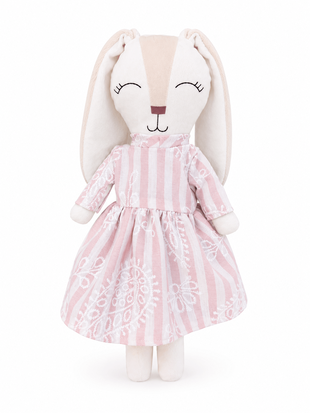 Vestido de rayas y bordado para conejo Minono 30 cm
