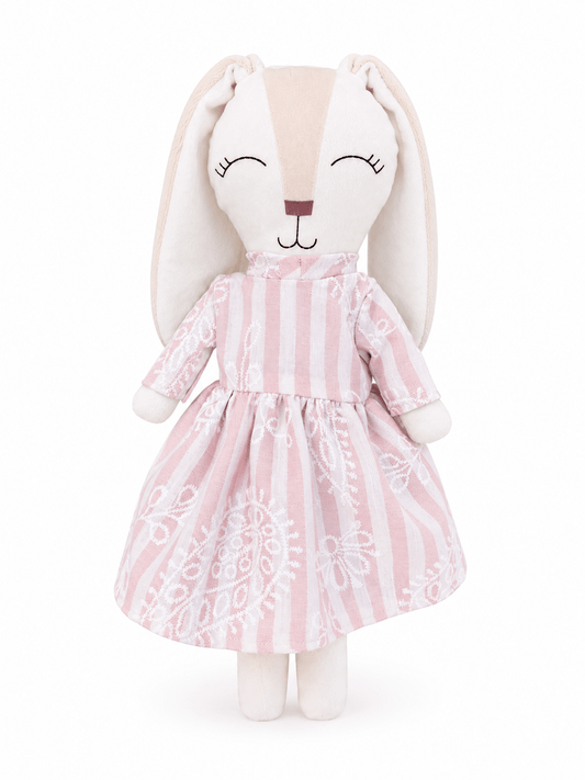Vestido de rayas y bordado para conejo Minono 30 cm