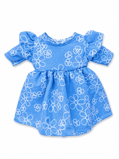 Vestido azul con diseño floral blanco para conejo Minono 30 cm